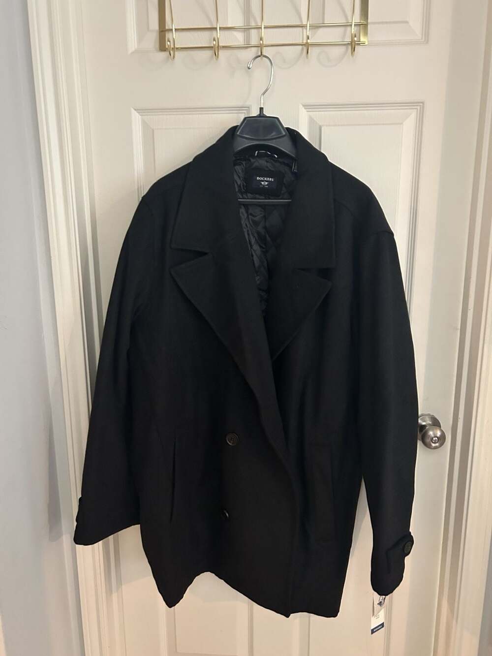Dockers Pea Coat Size 4XLT Black Wool Blend Quilted Lined Jacket